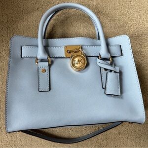 Michael Kors Hamilton Pale Blue Top Handle Bag with Gold Hardware